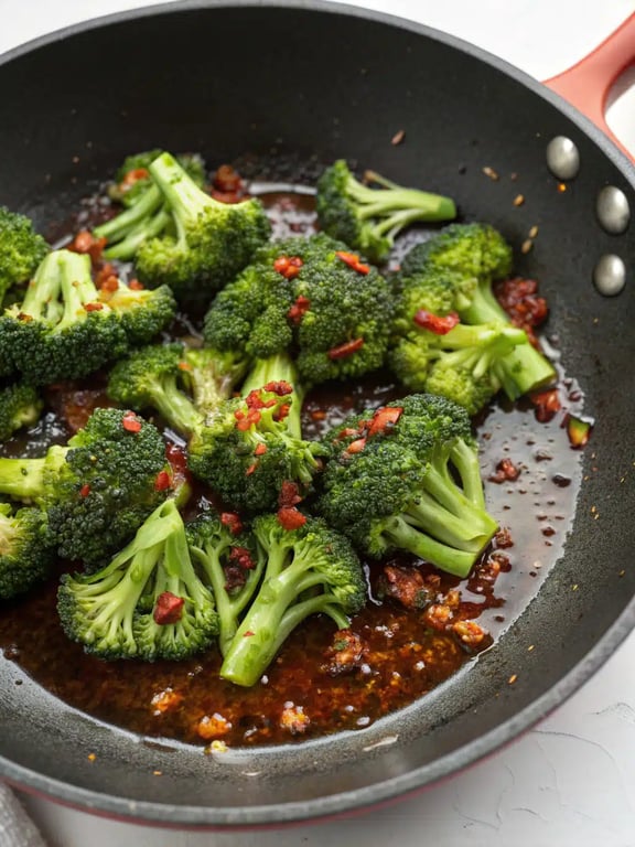 Final step for garlic broccoli stir fry — plated and ready