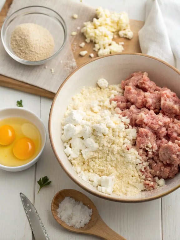 Greek turkey meatballs — step 2 Step 2 for Greek turkey meatballs — process in progress