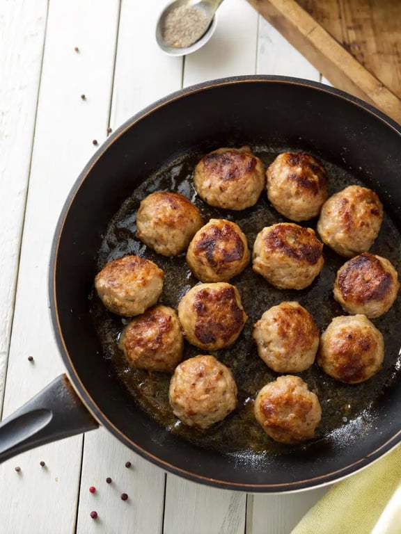 Greek turkey meatballs — final step Final step for Greek turkey meatballs — plated and ready