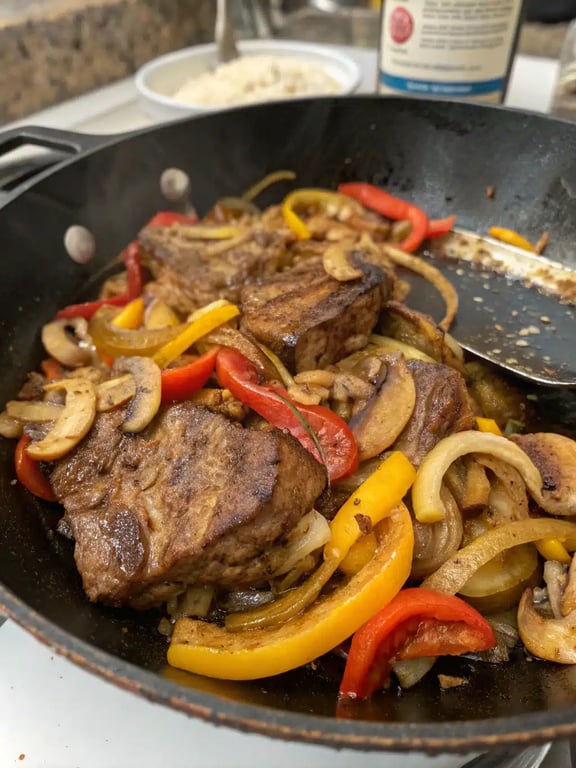 Step 4 for keto philly cheesesteak — texture check