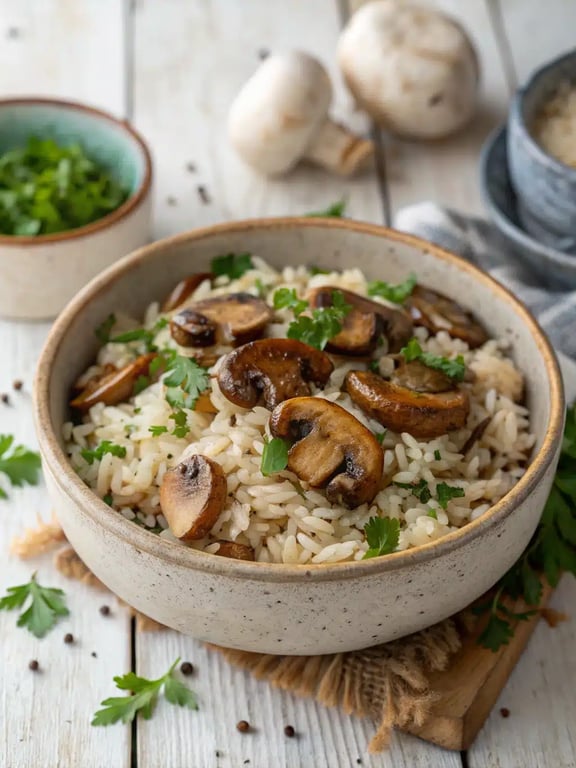 One Pot Mushroom Rice with Cozy Herbed Nostalgia