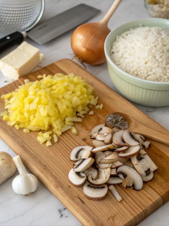 Step 2 for one pot mushroom rice — process in progress
