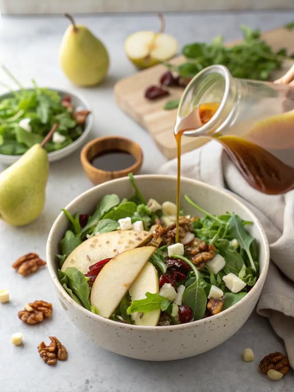 Final step for pear blue cheese salad — plated and ready
