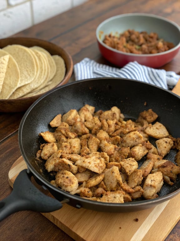 rotisserie chicken tostadas — step 4 Step 4 for rotisserie chicken tostadas — texture check