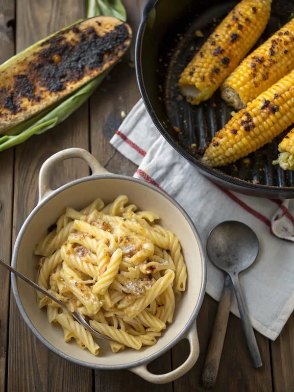 Step 2 for street corn pasta salad — process in progress