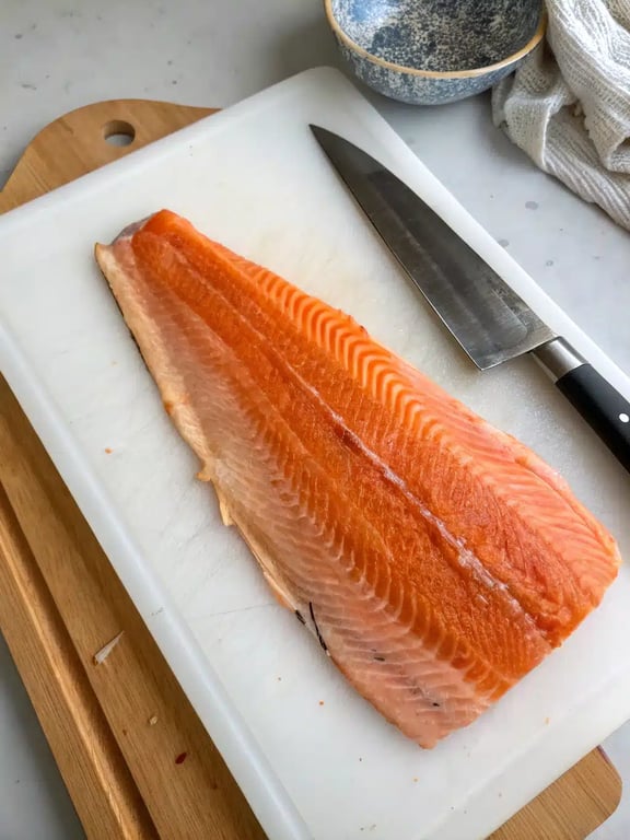 Step 2 for stuffed salmon recipe — process in progress