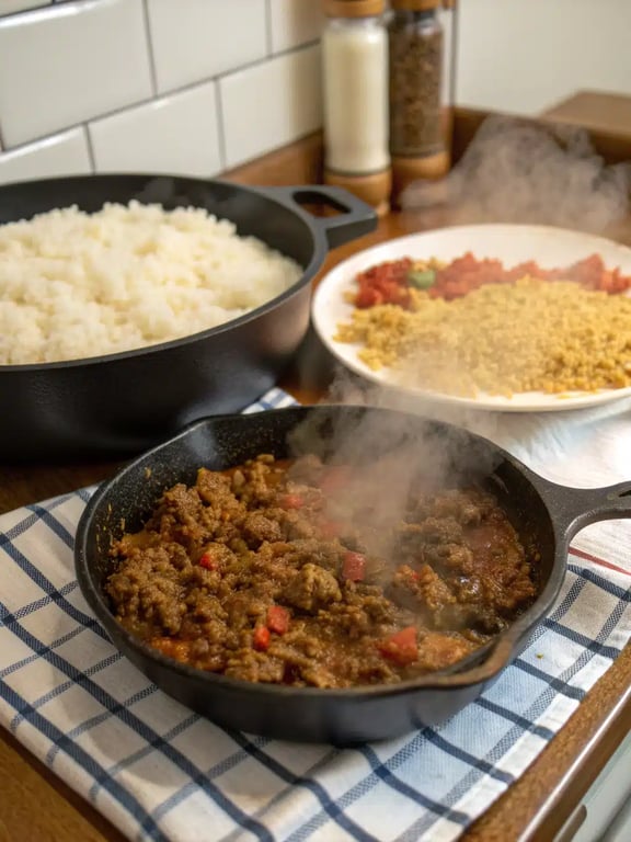 Final step for taco rice bowl, plated beautifully and ready to eat