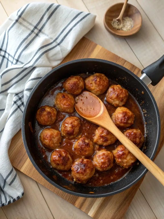 Final step for Thai chicken meatballs recipe — plated and ready