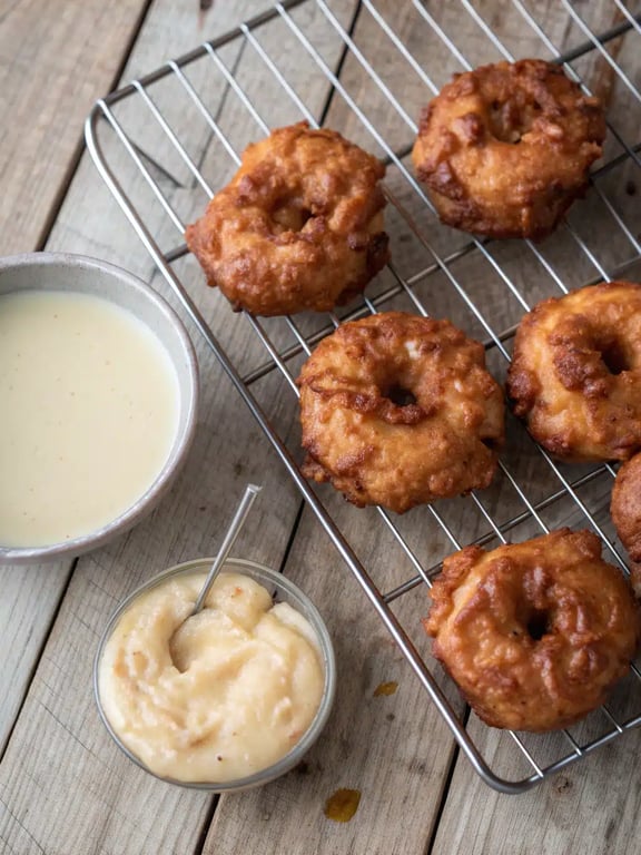 A beautiful final plate of air fryer apple fritters, perfectly glazed and ready to eat