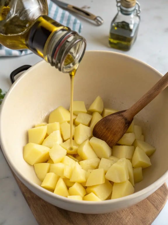 Step 2 for crispy parmesan potatoes — process in progress