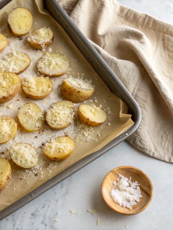 Final step for crispy parmesan potatoes — plated and ready