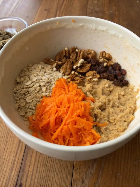 Step 4 for flourless oatmeal carrot cake — texture check