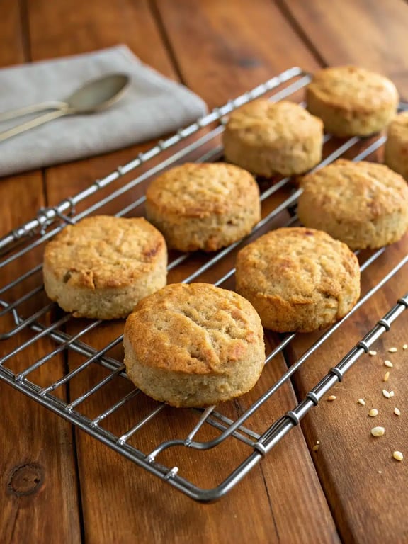 protein biscuits recipe served on a plate with coffee and fruit