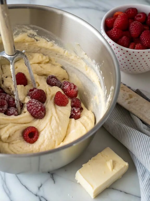 Step 4 for raspberry brioche loaf — texture check