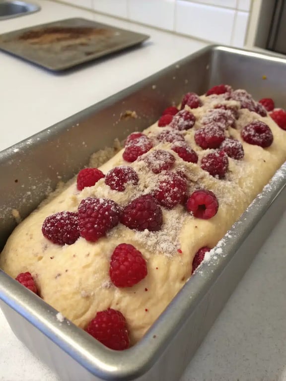 Final step for raspberry brioche loaf — plated and ready
