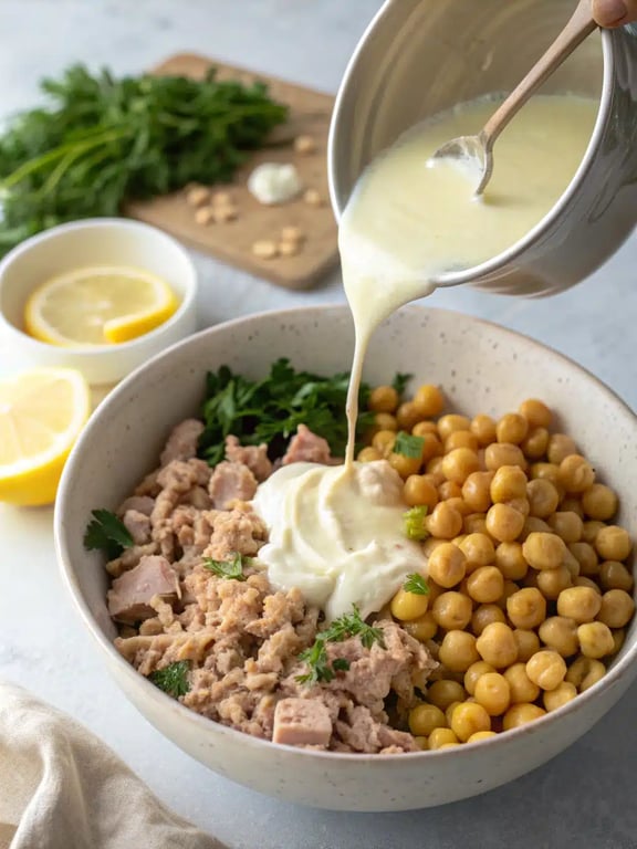 Final step for tuna chickpea salad — plated and ready