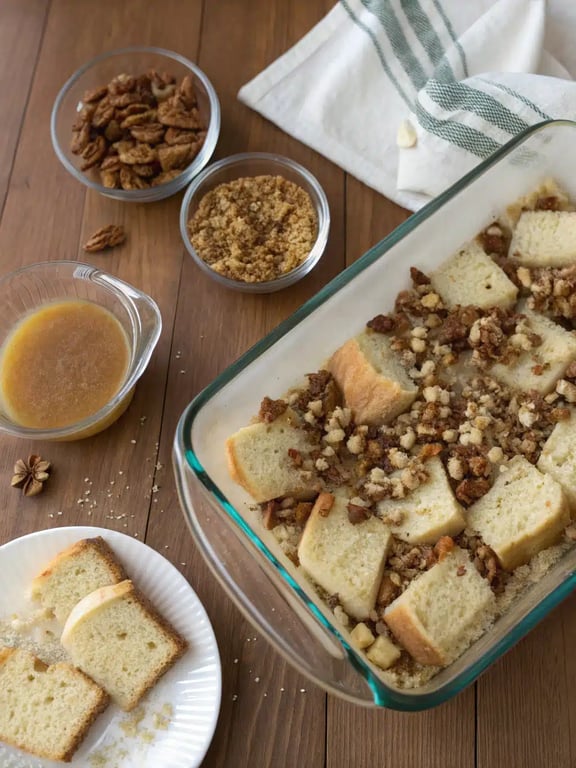 Final step for baked french toast casserole — plated and ready
