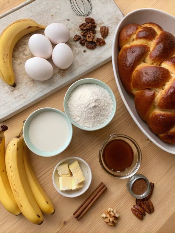 banana french toast casserole ingredients banana french toast casserole ingredients arranged on the counter