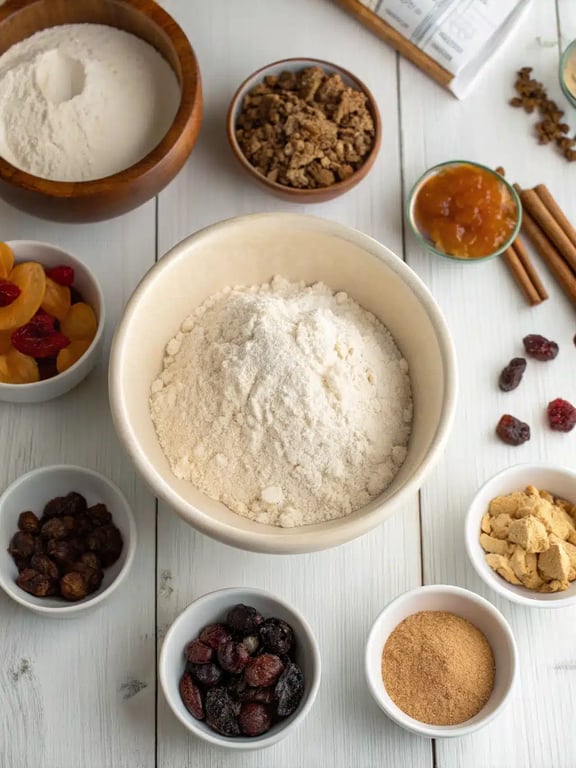 Christmas bread recipe ingredients Christmas bread recipe ingredients arranged on the counter