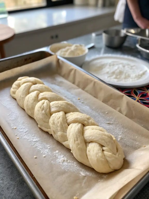 Christmas bread recipe — finished loaf Final step for Christmas bread recipe — glazed and decorated loaf ready to slice