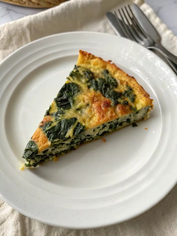 crustless spinach quiche served on a plate with a fresh side salad