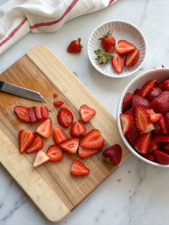 Step 2 for chocolate strawberry cake — process in progress