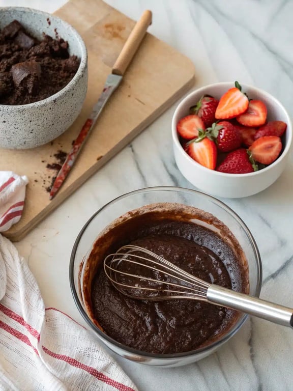 Step 4 for chocolate strawberry cake — texture check