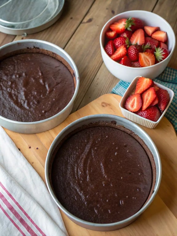 Final step for chocolate strawberry cake — plated and ready