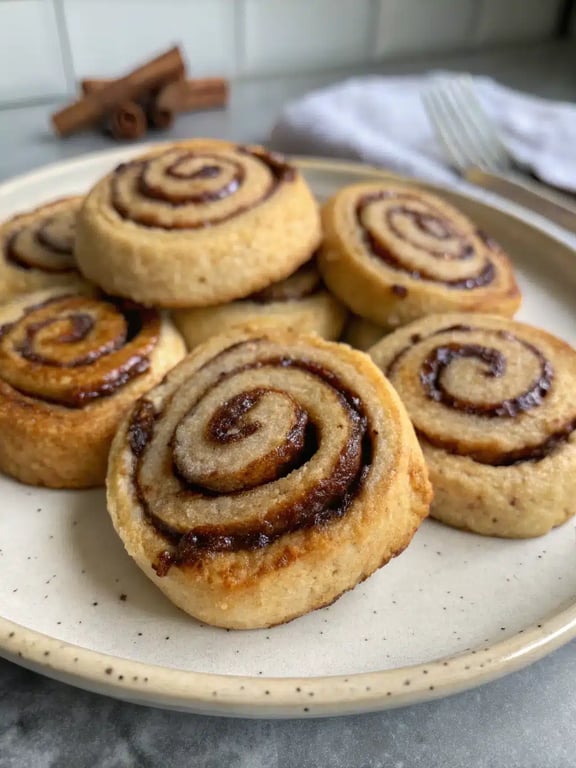 cinnamon roll cookies beautifully arranged on a serving platter with coffee