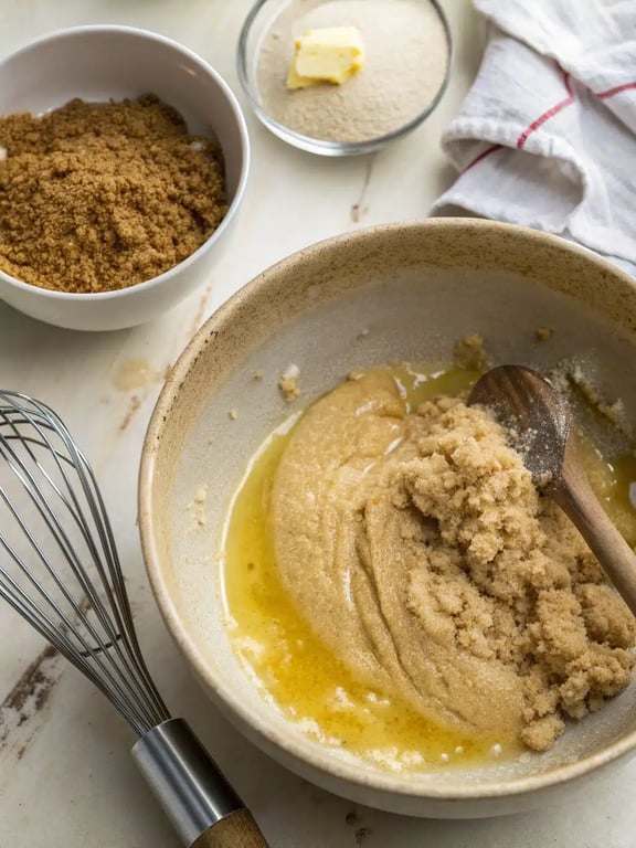 Step 2 for cinnamon sugar blondies — process in progress
