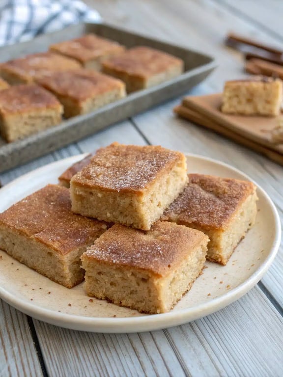 cinnamon sugar blondies served warm with vanilla ice cream melting on top