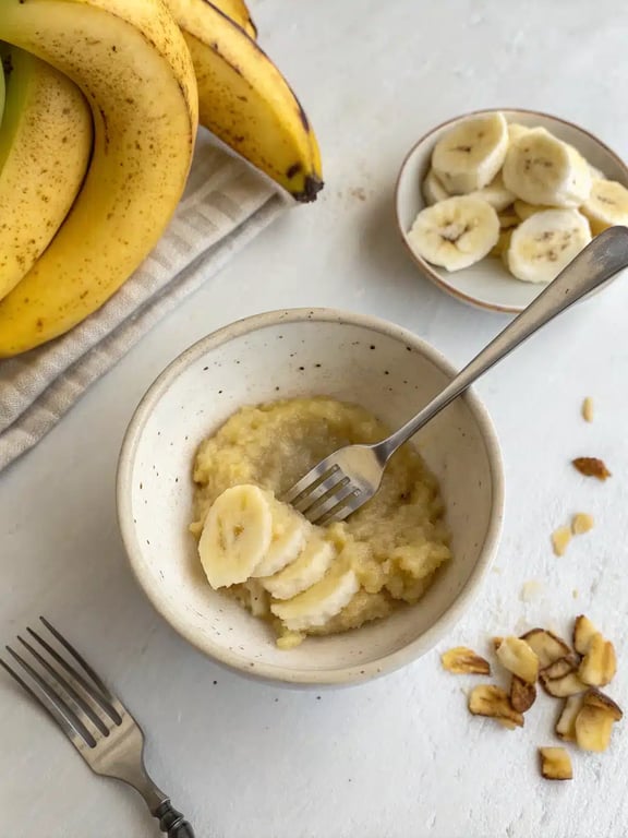 Step 2 for healthy banana bread recipe — process in progress