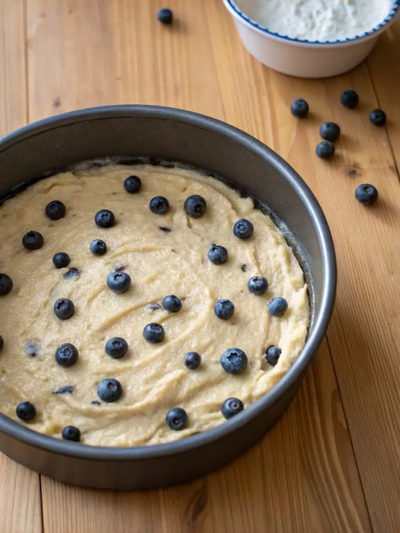 Final step for lemon blueberry cake — plated and ready