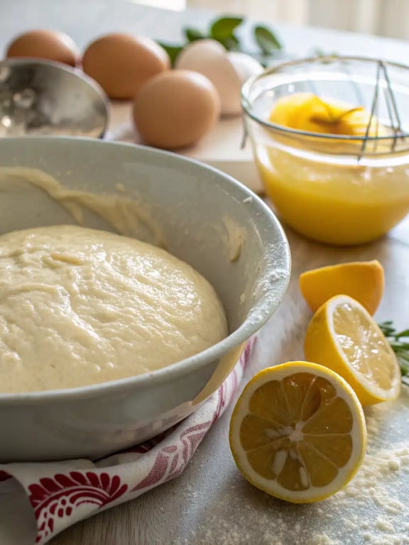 Perfectly baked lemon cream puff shells Golden brown baked lemon cream puff shells cooling on a wire rack