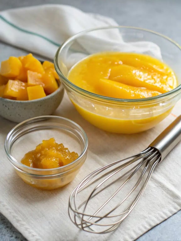 Step 4 for mango mousse recipe — texture check