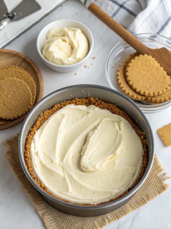 Final step for no bake cheesecake — perfectly set and ready to slice