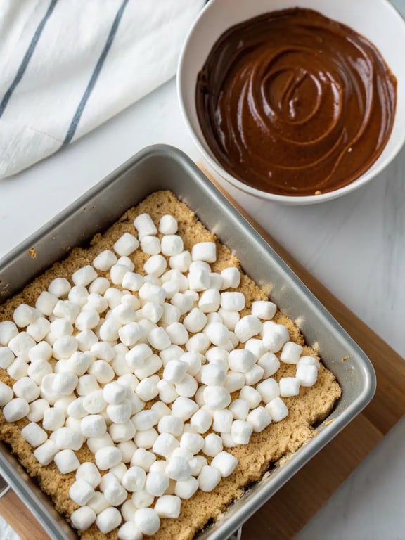 Step 4 for no bake s'mores bars — texture check