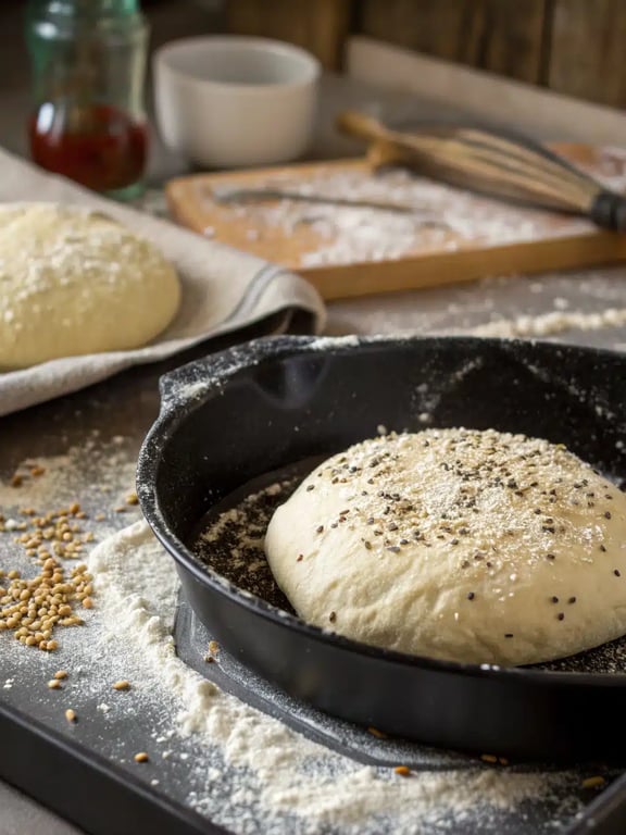 Finished golden no knead turkish bread cooling on a wire rack