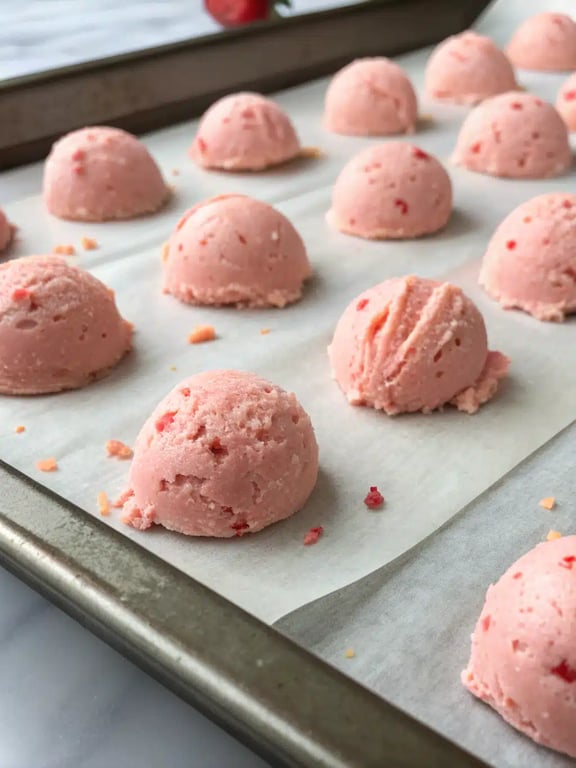 Final step for strawberry cheesecake cookies — plated and ready