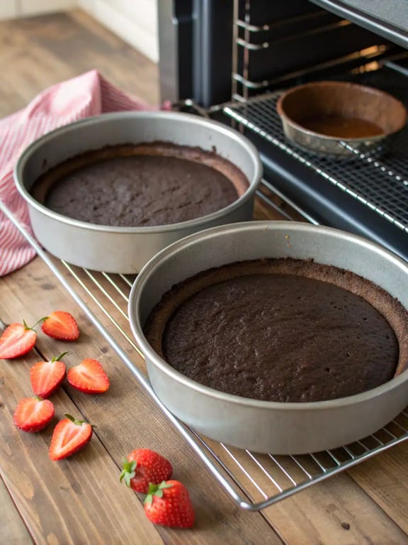 Final step for strawberry chocolate cake — plated and ready