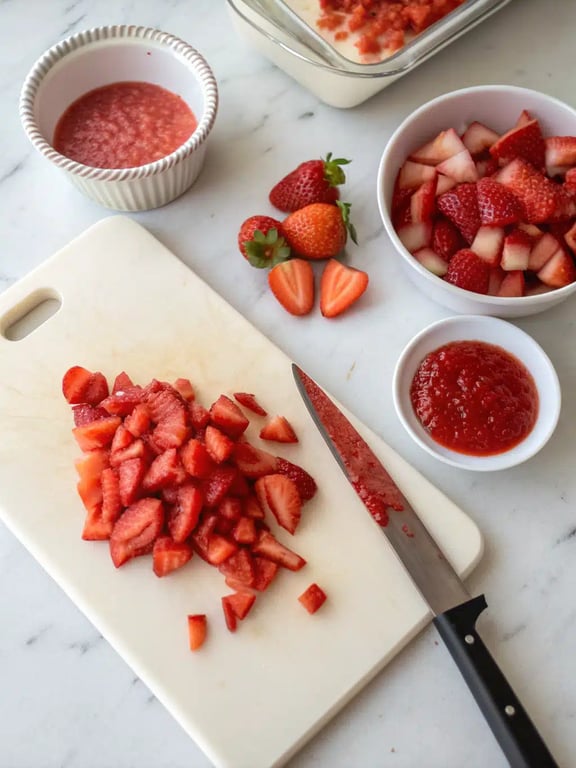 Step 2 for strawberry red velvet cheesecake — process in progress