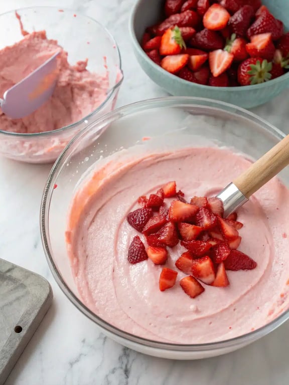 Step 4 for strawberry red velvet cheesecake — texture check