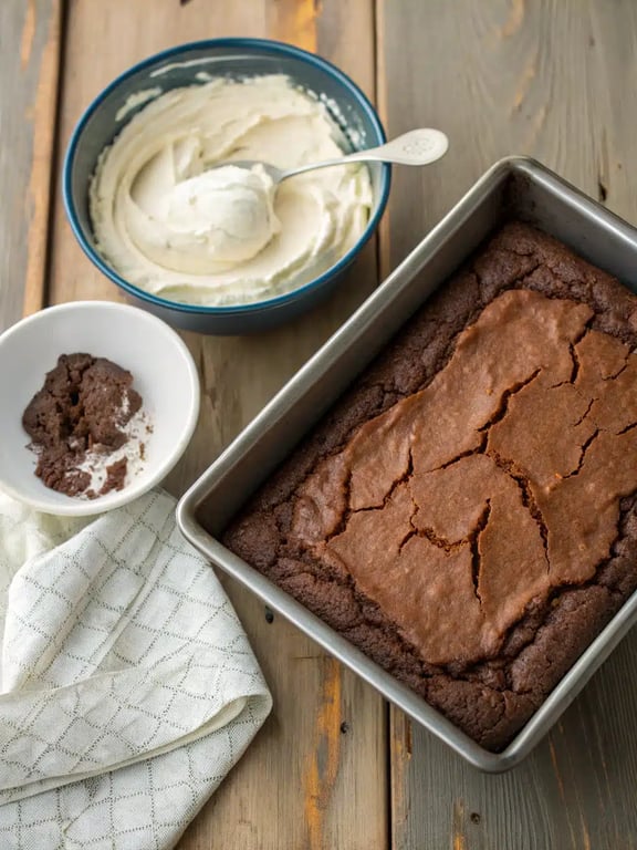 Final step for tiramisu brownies recipe — plated and ready