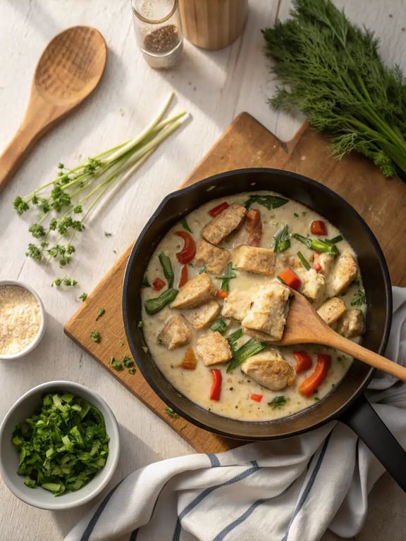 Final step for Cajun chicken pasta — plated and ready