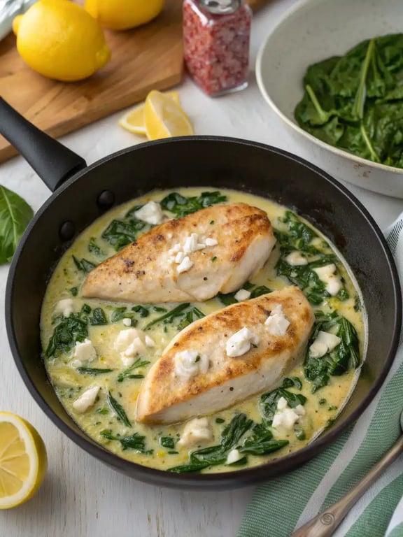 Final step for chicken feta spinach — plated and ready