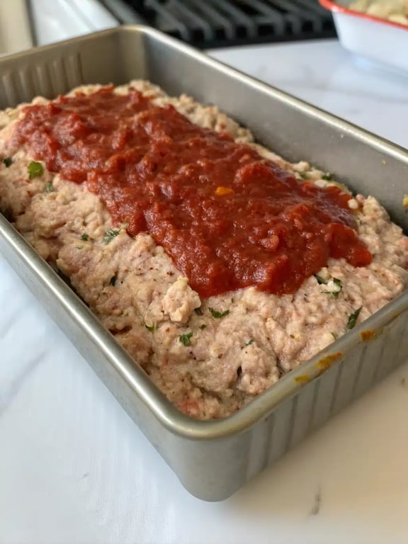 chicken parmesan meatloaf — step 4 Step 4 for chicken parmesan meatloaf — texture check