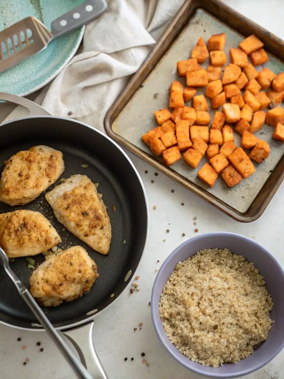 Step 4 for chicken sweet potato bowl — texture check