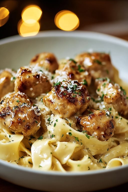 Garlic Butter Chicken Bites with Creamy Parmesan Pasta