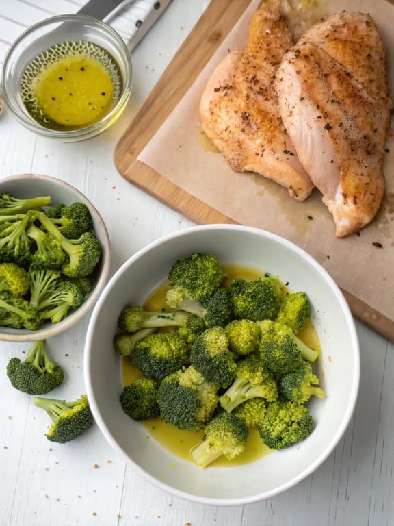 Step 4 for grilled chicken broccoli — texture check