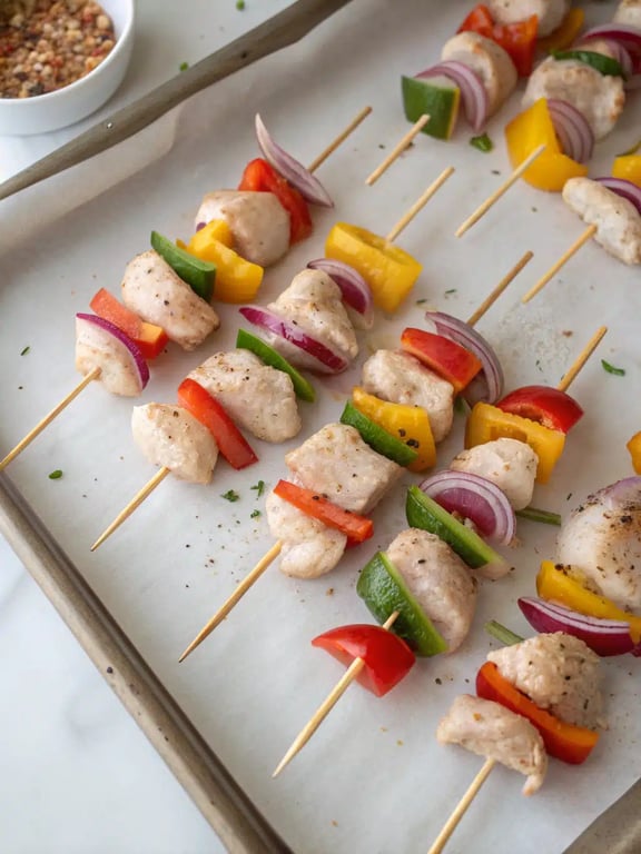 Final step for grilled chicken skewers — plated and ready